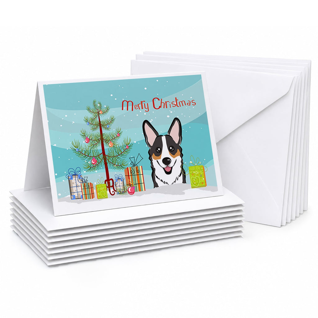 Christmas Tree and Tricolor Corgi Greeting Cards Pack of 8 Blank Cards with Envelopes Whimsical A7 Size 5x7