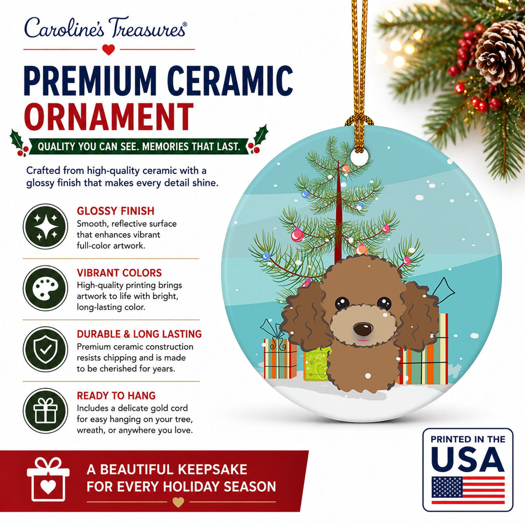 Christmas Tree and Chocolate Brown Poodle Ceramic Ornament Christmas Tree Hanging Decorations for Home Christmas Holiday, Party, Gift, 3 in, Multicolor