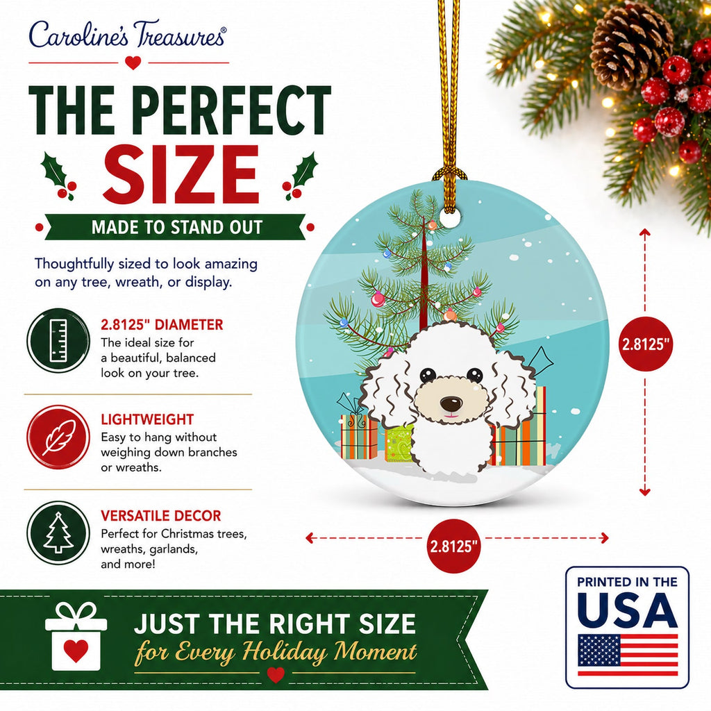 Christmas Tree and White Poodle Ceramic Ornament Christmas Tree Hanging Decorations for Home Christmas Holiday, Party, Gift, 3 in, Multicolor