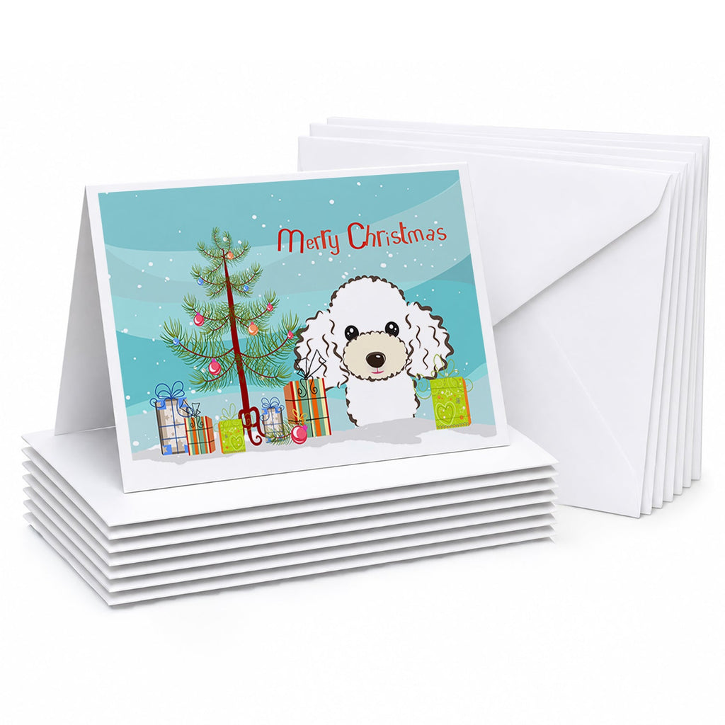 Christmas Tree and White Poodle Greeting Cards Pack of 8 Blank Cards with Envelopes Whimsical A7 Size 5x7