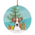 Christmas Tree and Jack Russell Terrier Ceramic Ornament Christmas Tree Hanging Decorations for Home Christmas Holiday, Party, Gift, 3 in, Multicolor