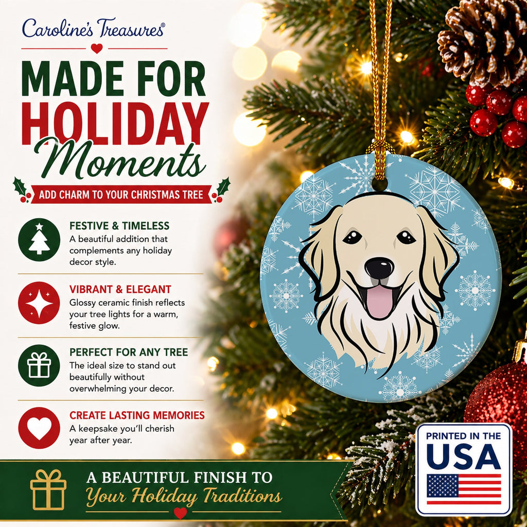 Snowflake Golden Retriever Ceramic Ornament Christmas Tree Hanging Decorations for Home Christmas Holiday, Party, Gift, 3 in, Multicolor