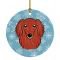 Snowflake Longhair Red Dachshund Ceramic Ornament Christmas Tree Hanging Decorations for Home Christmas Holiday, Party, Gift, 3 in, Multicolor