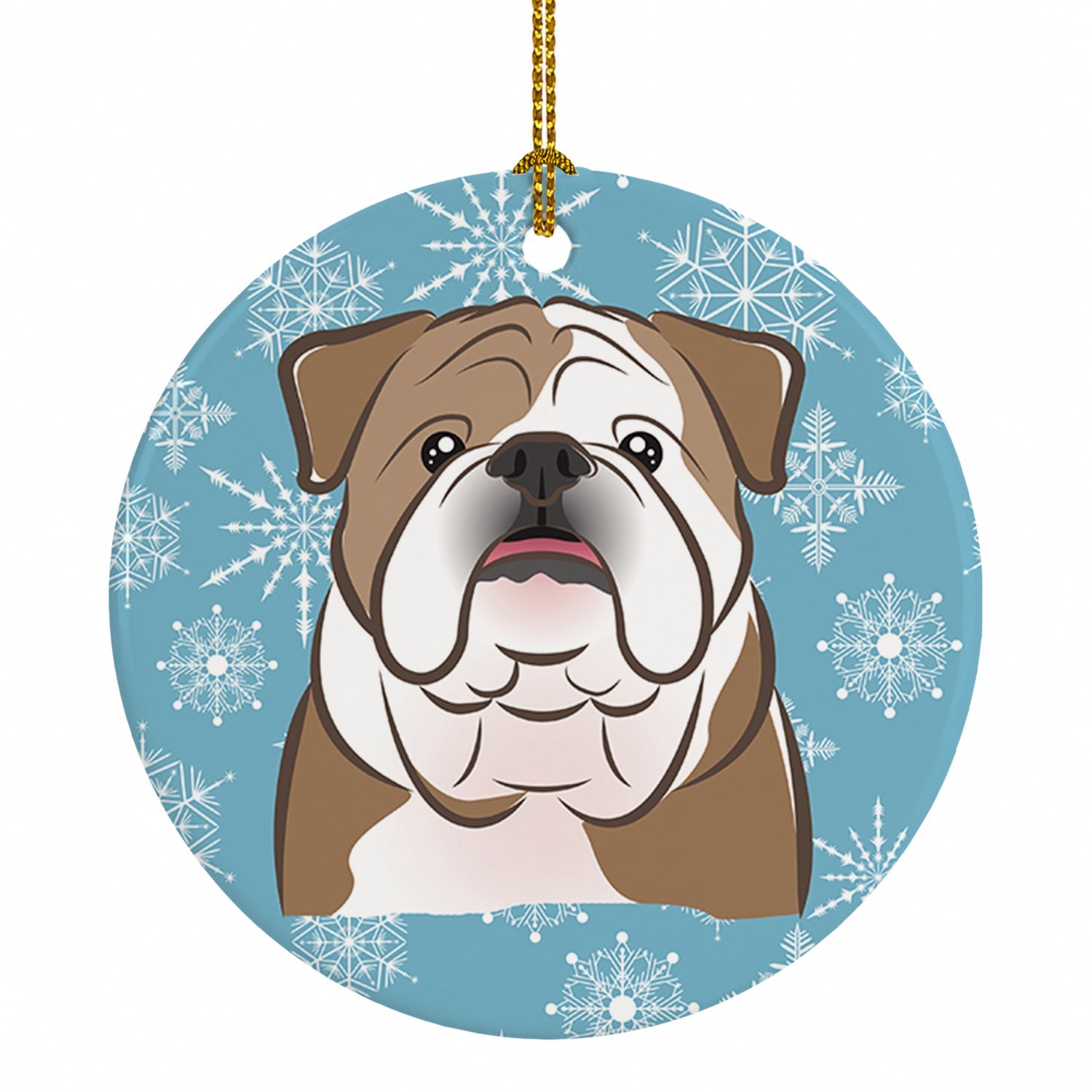Snowflake English Bulldog  Ceramic Ornament Christmas Tree Hanging Decorations for Home Christmas Holiday, Party, Gift, 3 in, Multicolor