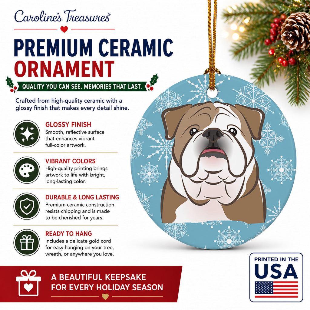 Snowflake English Bulldog  Ceramic Ornament Christmas Tree Hanging Decorations for Home Christmas Holiday, Party, Gift, 3 in, Multicolor
