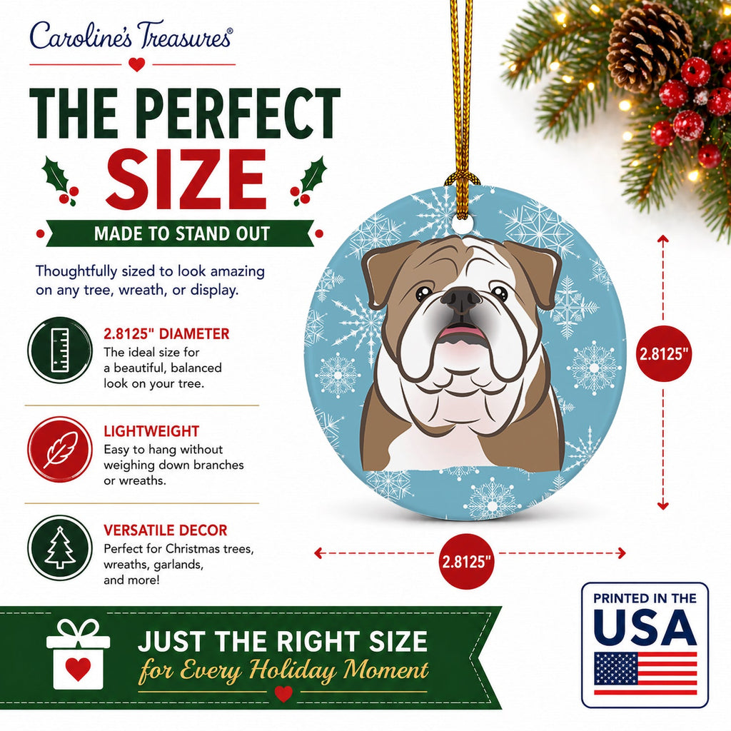 Snowflake English Bulldog  Ceramic Ornament Christmas Tree Hanging Decorations for Home Christmas Holiday, Party, Gift, 3 in, Multicolor