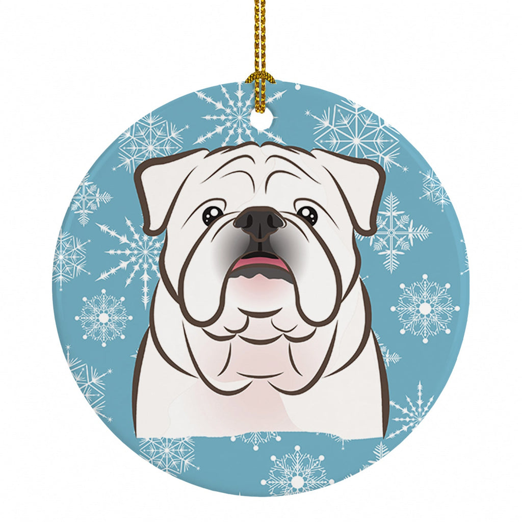 Snowflake White English Bulldog  Ceramic Ornament Christmas Tree Hanging Decorations for Home Christmas Holiday, Party, Gift, 3 in, Multicolor