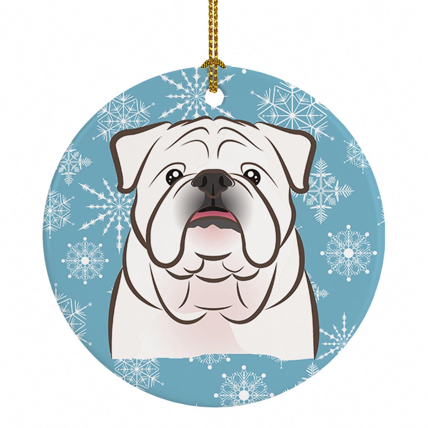 Snowflake White English Bulldog  Ceramic Ornament Christmas Tree Hanging Decorations for Home Christmas Holiday, Party, Gift, 3 in, Multicolor