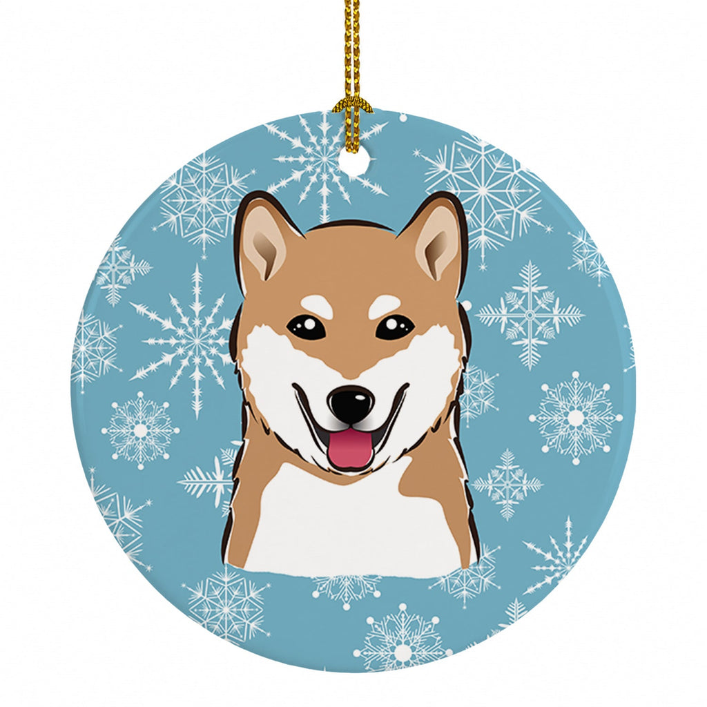 Snowflake Shiba Inu Ceramic Ornament Christmas Tree Hanging Decorations for Home Christmas Holiday, Party, Gift, 3 in, Multicolor
