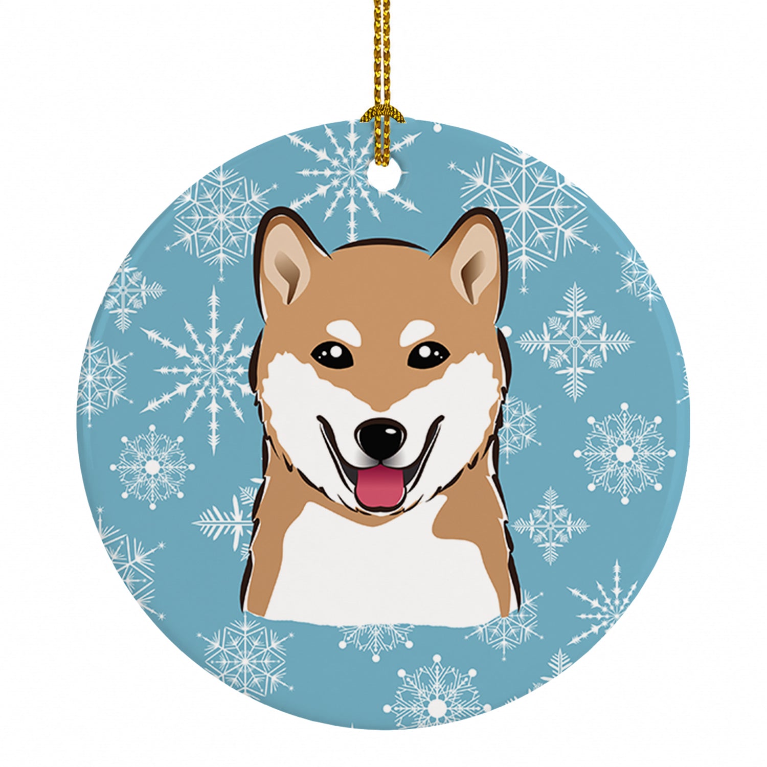 Snowflake Shiba Inu Ceramic Ornament Christmas Tree Hanging Decorations for Home Christmas Holiday, Party, Gift, 3 in, Multicolor