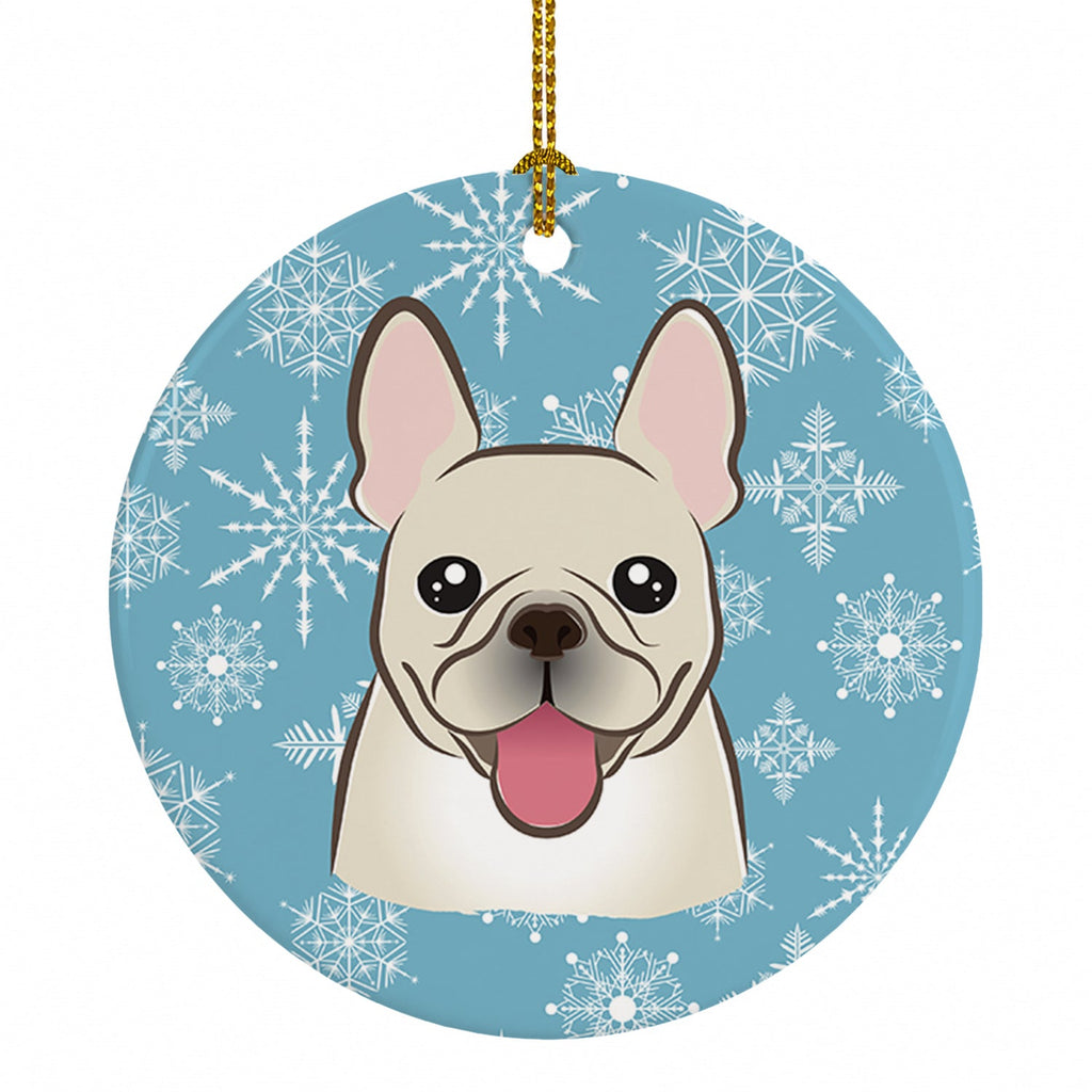 Snowflake French Bulldog Ceramic Ornament Christmas Tree Hanging Decorations for Home Christmas Holiday, Party, Gift, 3 in, Multicolor