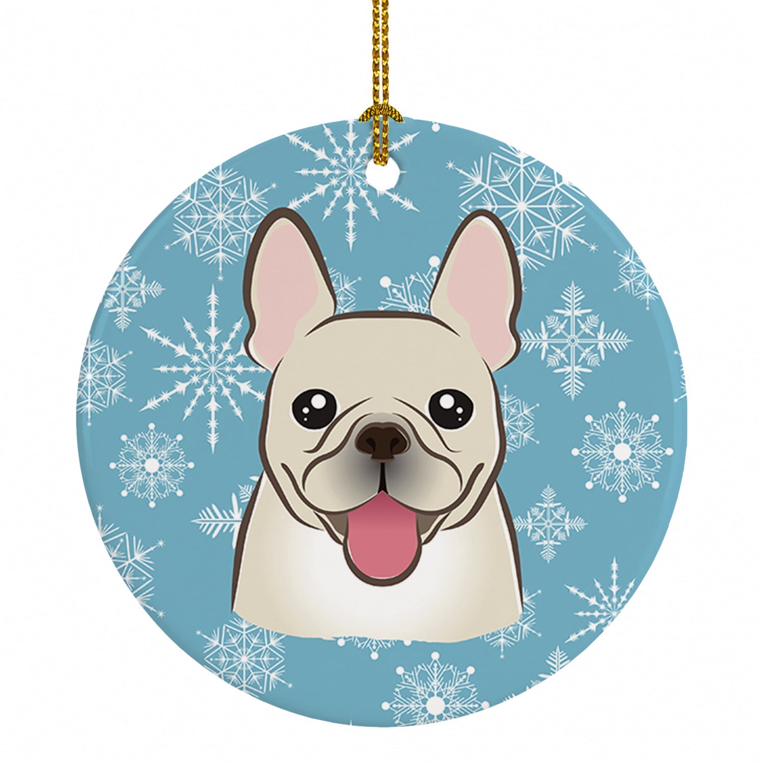 Snowflake French Bulldog Ceramic Ornament Christmas Tree Hanging Decorations for Home Christmas Holiday, Party, Gift, 3 in, Multicolor