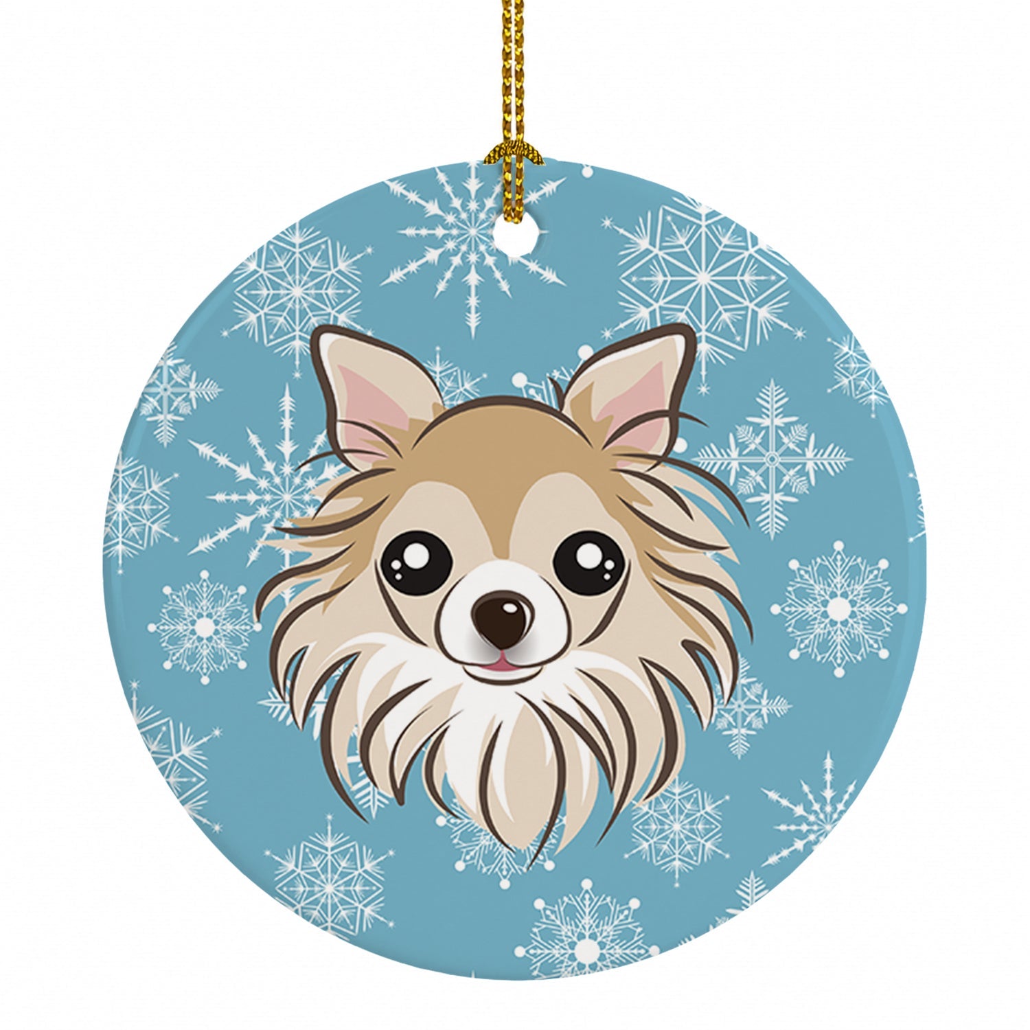 Snowflake Chihuahua Ceramic Ornament Christmas Tree Hanging Decorations for Home Christmas Holiday, Party, Gift, 3 in, Multicolor