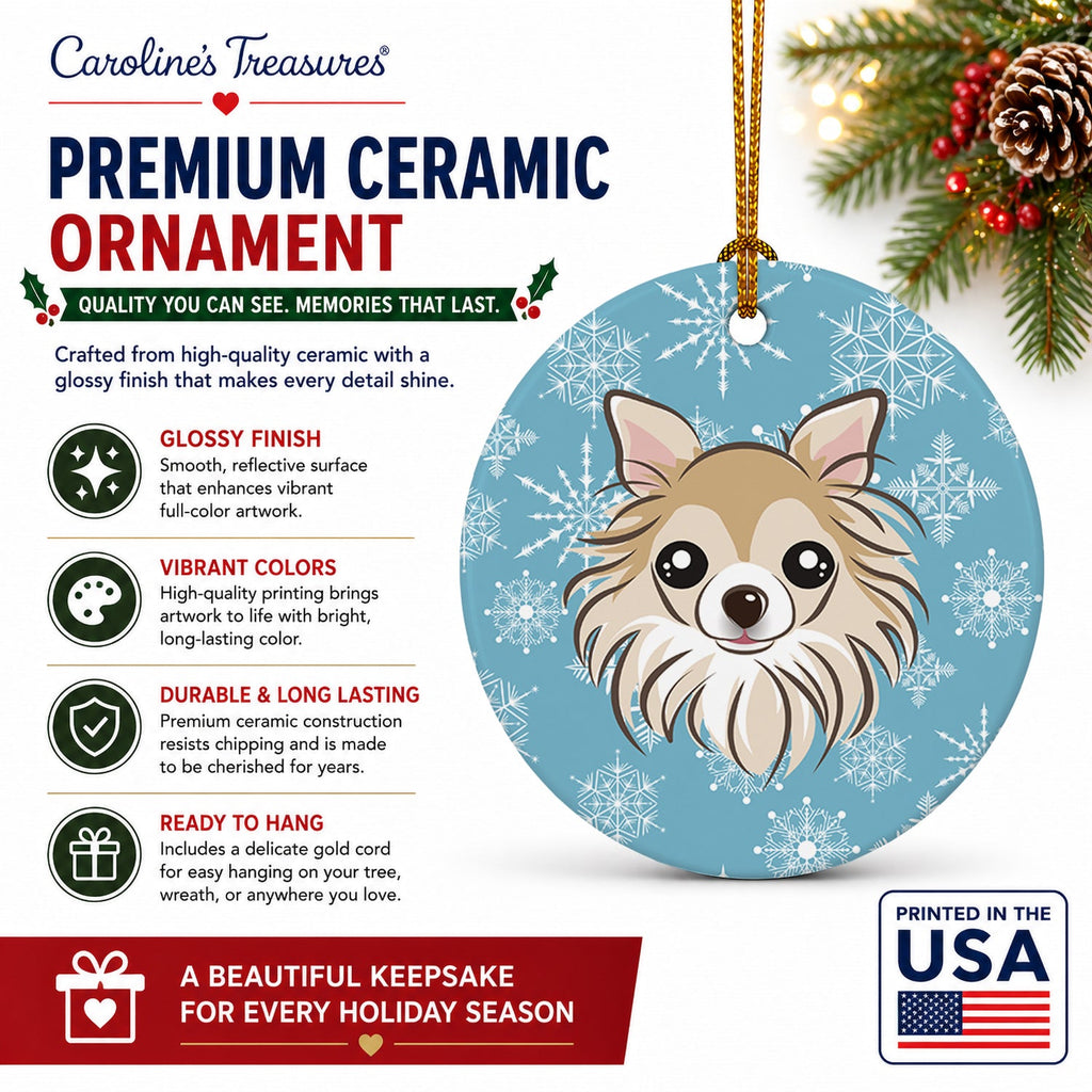 Snowflake Chihuahua Ceramic Ornament Christmas Tree Hanging Decorations for Home Christmas Holiday, Party, Gift, 3 in, Multicolor