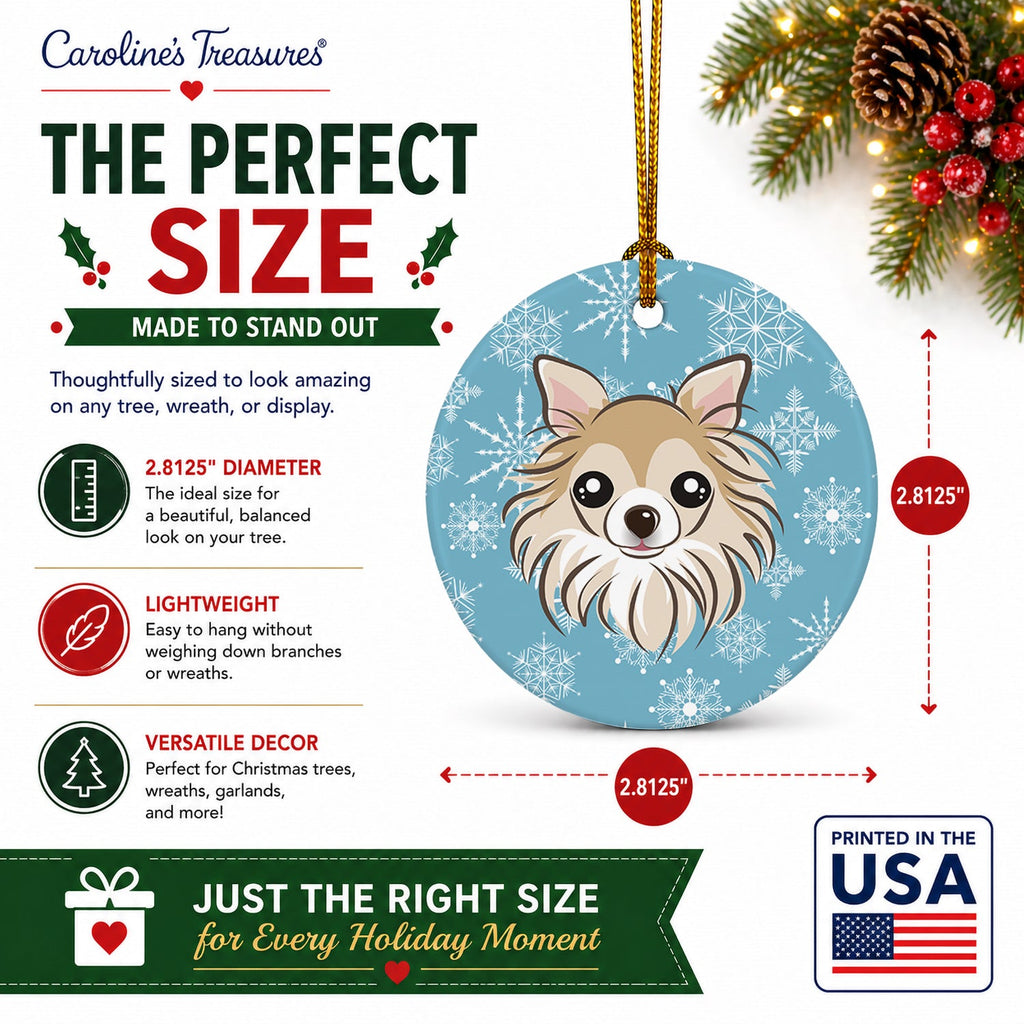 Snowflake Chihuahua Ceramic Ornament Christmas Tree Hanging Decorations for Home Christmas Holiday, Party, Gift, 3 in, Multicolor