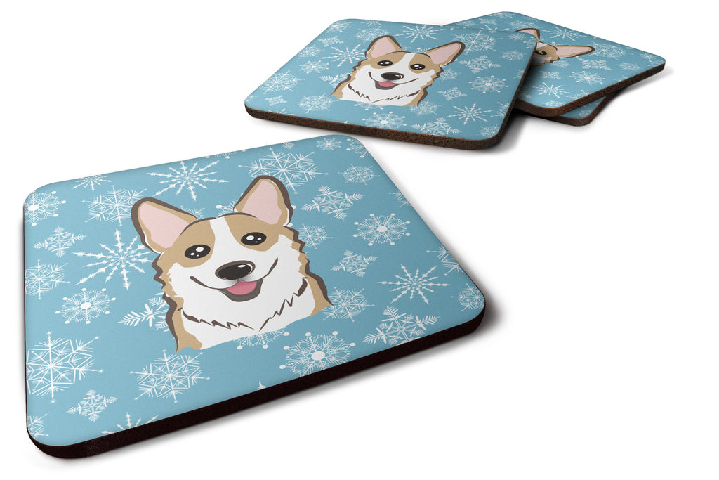 Snowflake Sable Corgi Foam Coasters Set of 4 Cup Coasters for Indoor Outdoor, Tabletop Protection, Anti Slip, Mouse pad Material