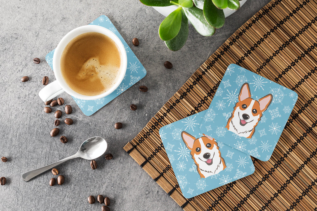 Snowflake Red Corgi Foam Coasters Set of 4 Cup Coasters for Indoor Outdoor, Tabletop Protection, Anti Slip, Mouse pad Material