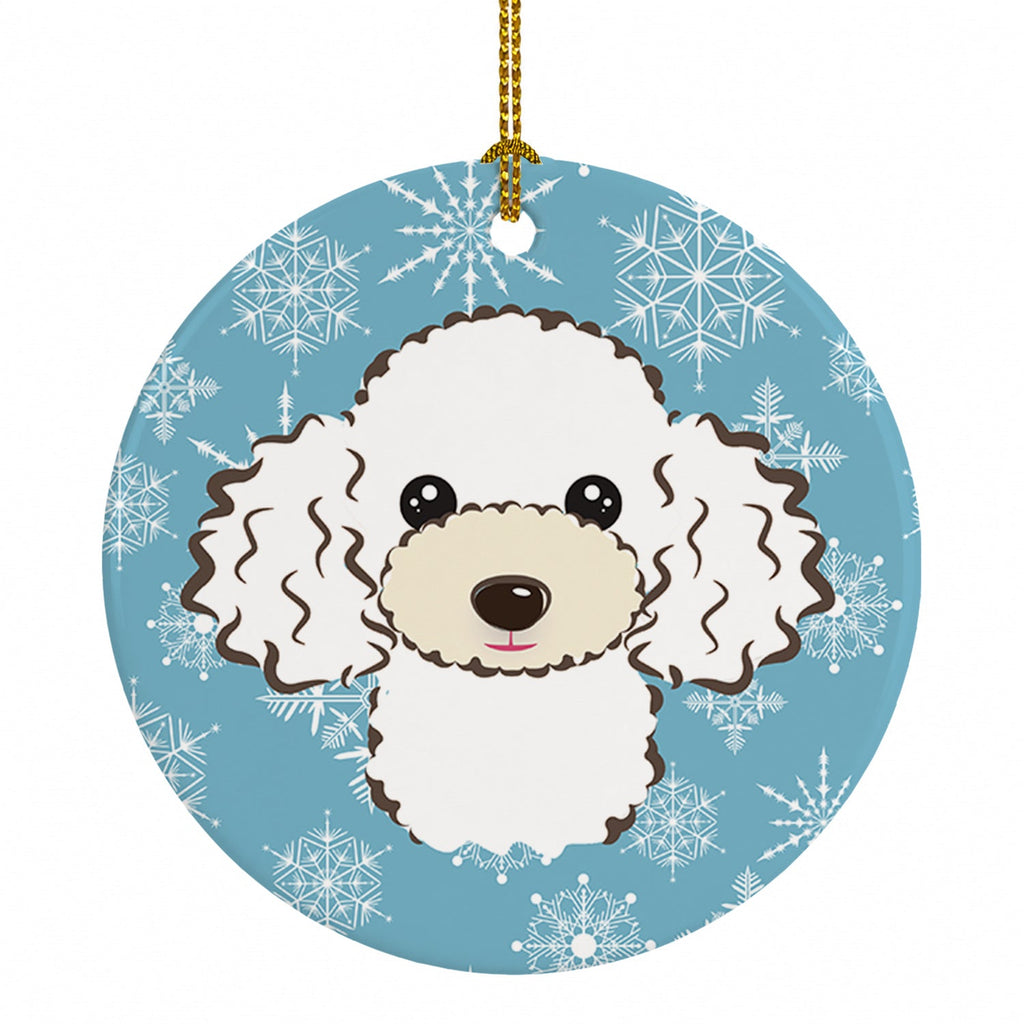 Snowflake White Poodle Ceramic Ornament Christmas Tree Hanging Decorations for Home Christmas Holiday, Party, Gift, 3 in, Multicolor