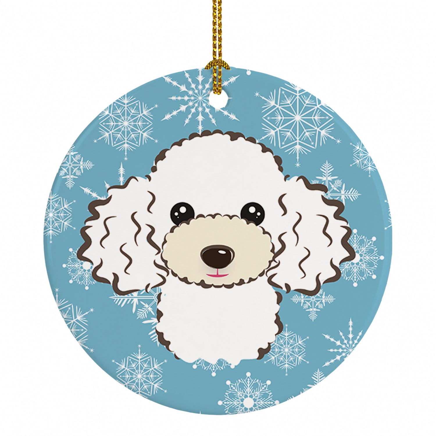 Snowflake White Poodle Ceramic Ornament Christmas Tree Hanging Decorations for Home Christmas Holiday, Party, Gift, 3 in, Multicolor