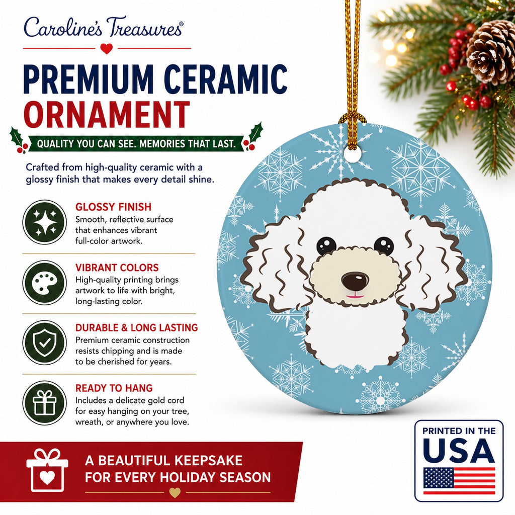 Snowflake White Poodle Ceramic Ornament Christmas Tree Hanging Decorations for Home Christmas Holiday, Party, Gift, 3 in, Multicolor