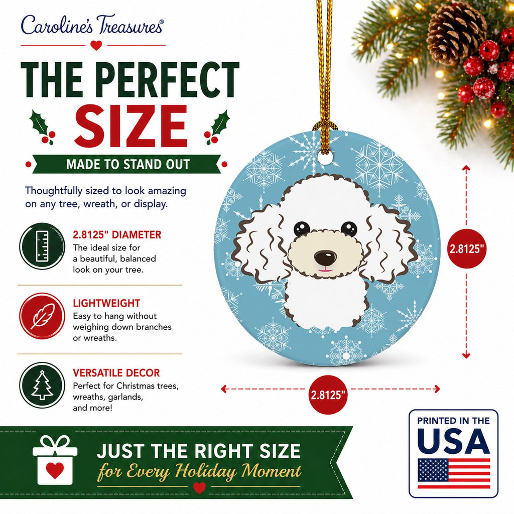 Snowflake White Poodle Ceramic Ornament Christmas Tree Hanging Decorations for Home Christmas Holiday, Party, Gift, 3 in, Multicolor