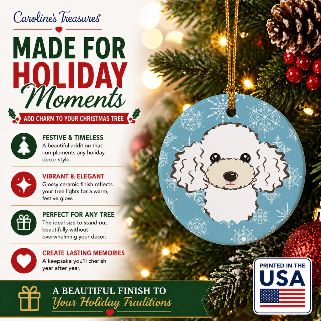 Snowflake White Poodle Ceramic Ornament Christmas Tree Hanging Decorations for Home Christmas Holiday, Party, Gift, 3 in, Multicolor