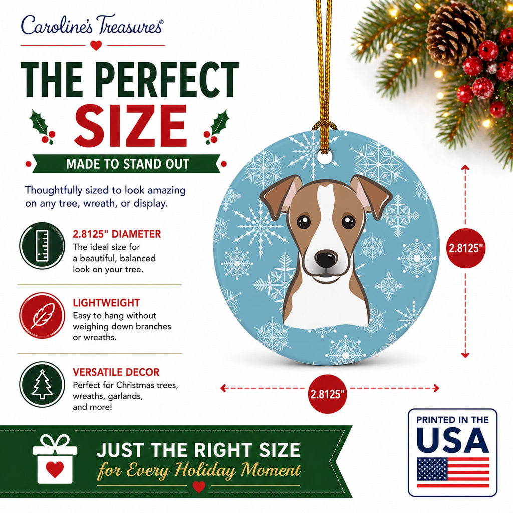 Snowflake Jack Russell Terrier Ceramic Ornament Christmas Tree Hanging Decorations for Home Christmas Holiday, Party, Gift, 3 in, Multicolor