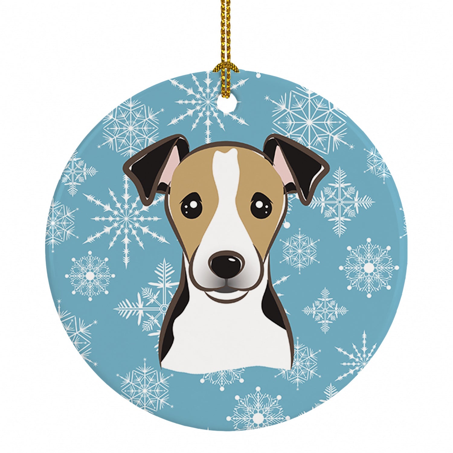 Snowflake Jack Russell Terrier Ceramic Ornament Christmas Tree Hanging Decorations for Home Christmas Holiday, Party, Gift, 3 in, Multicolor
