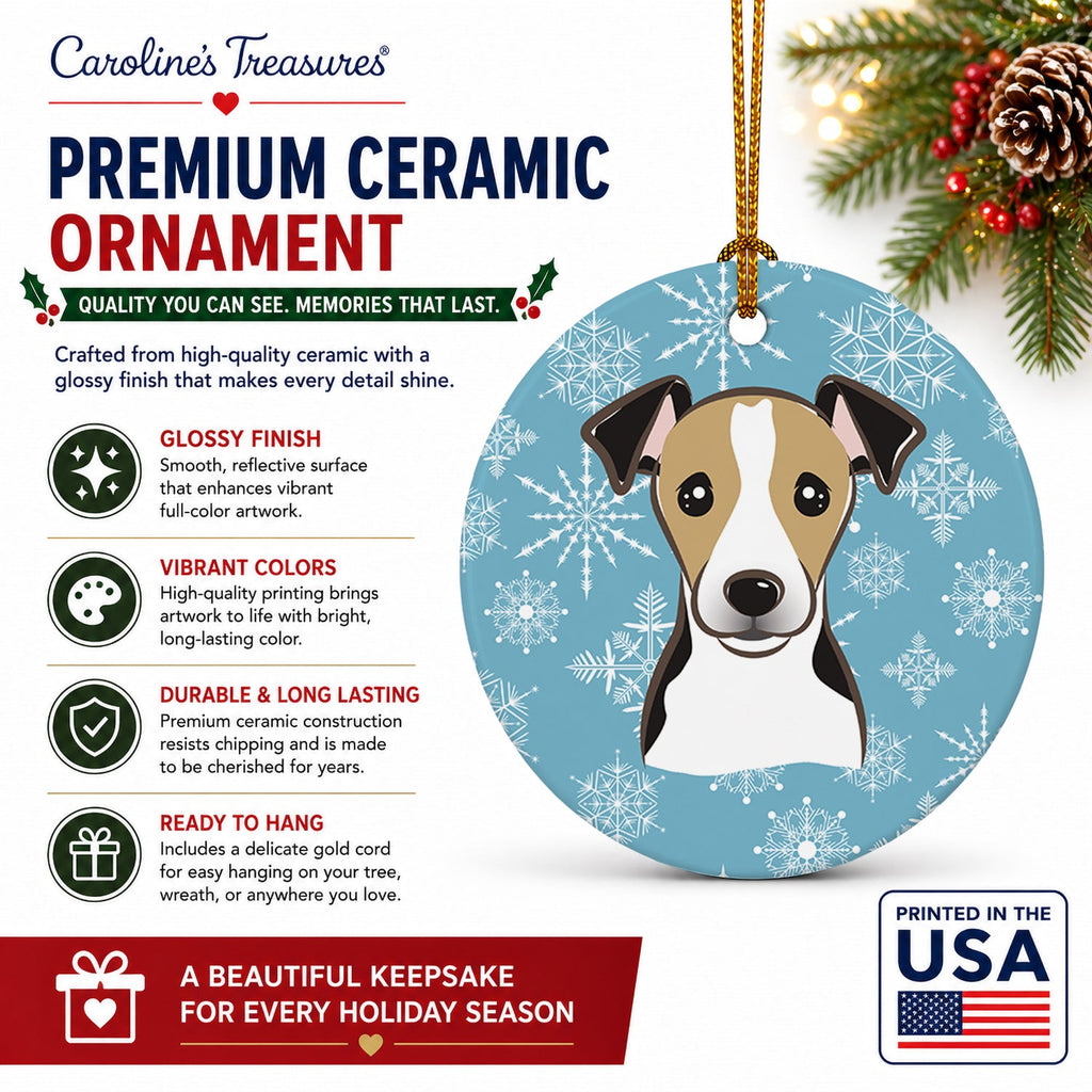 Snowflake Jack Russell Terrier Ceramic Ornament Christmas Tree Hanging Decorations for Home Christmas Holiday, Party, Gift, 3 in, Multicolor