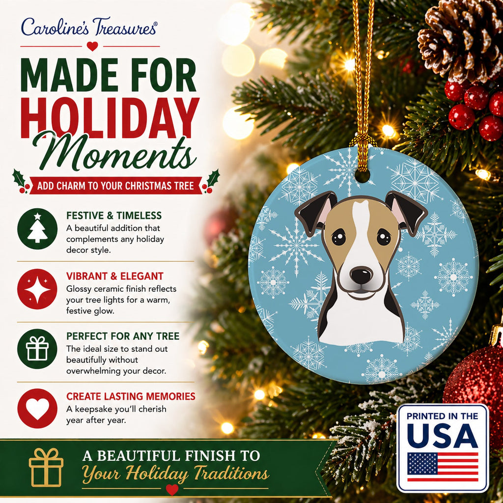 Snowflake Jack Russell Terrier Ceramic Ornament Christmas Tree Hanging Decorations for Home Christmas Holiday, Party, Gift, 3 in, Multicolor