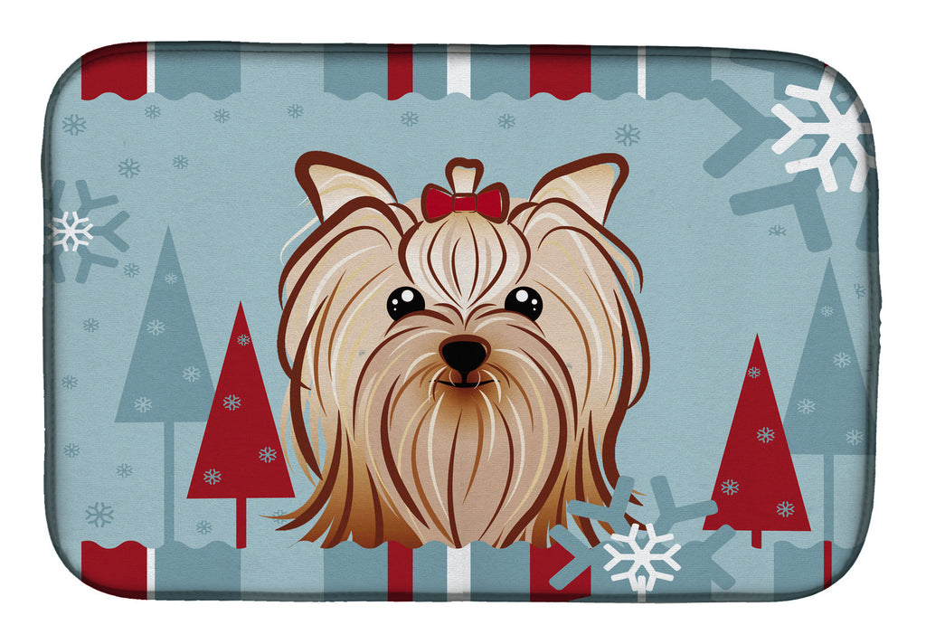 Winter Holiday Yorkie Yorkishire Terrier Dish Drying Mat Absorbent Dish Drying Mat Pad for Kitchen Counter Dish Drainer Mat for Countertop, 14 x 21", Multicolor