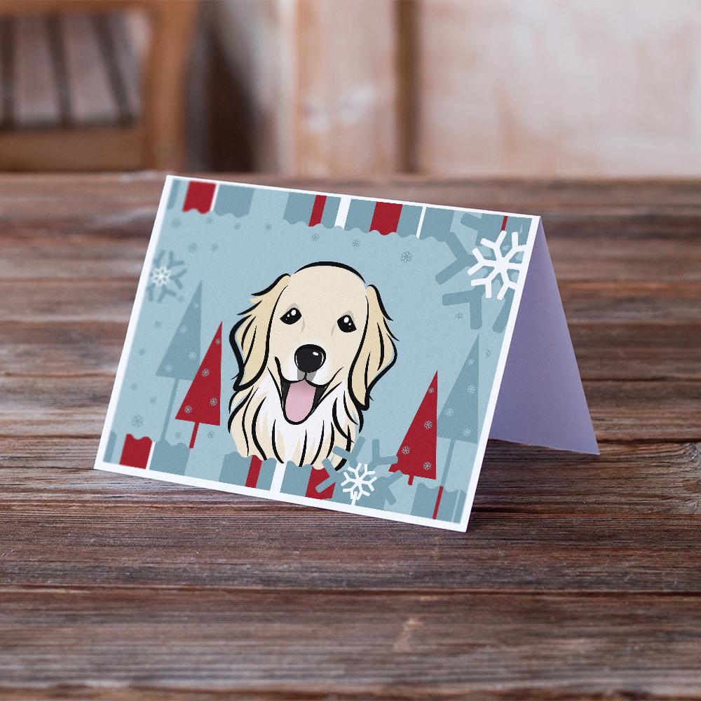 Winter Holiday Golden Retriever Greeting Cards Pack of 8 Blank Cards with Envelopes Whimsical A7 Size 5x7