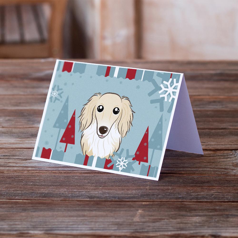 Winter Holiday Longhair Creme Dachshund Greeting Cards Pack of 8 Blank Cards with Envelopes Whimsical A7 Size 5x7