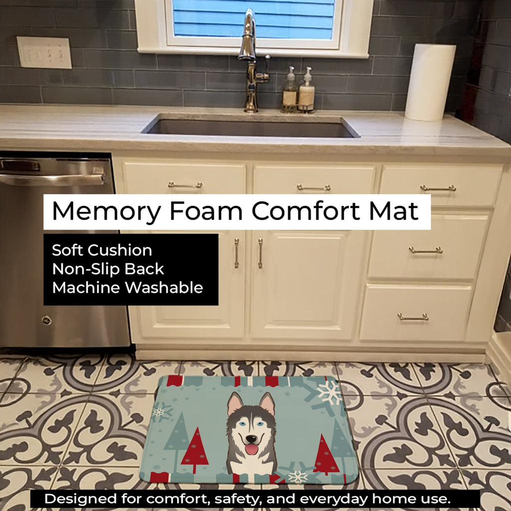Winter Holiday Alaskan Malamute Memory Foam Kitchen Mat Machine Washable Anti-Fatigue Cushion Comfort Bath or Kitchen Rug