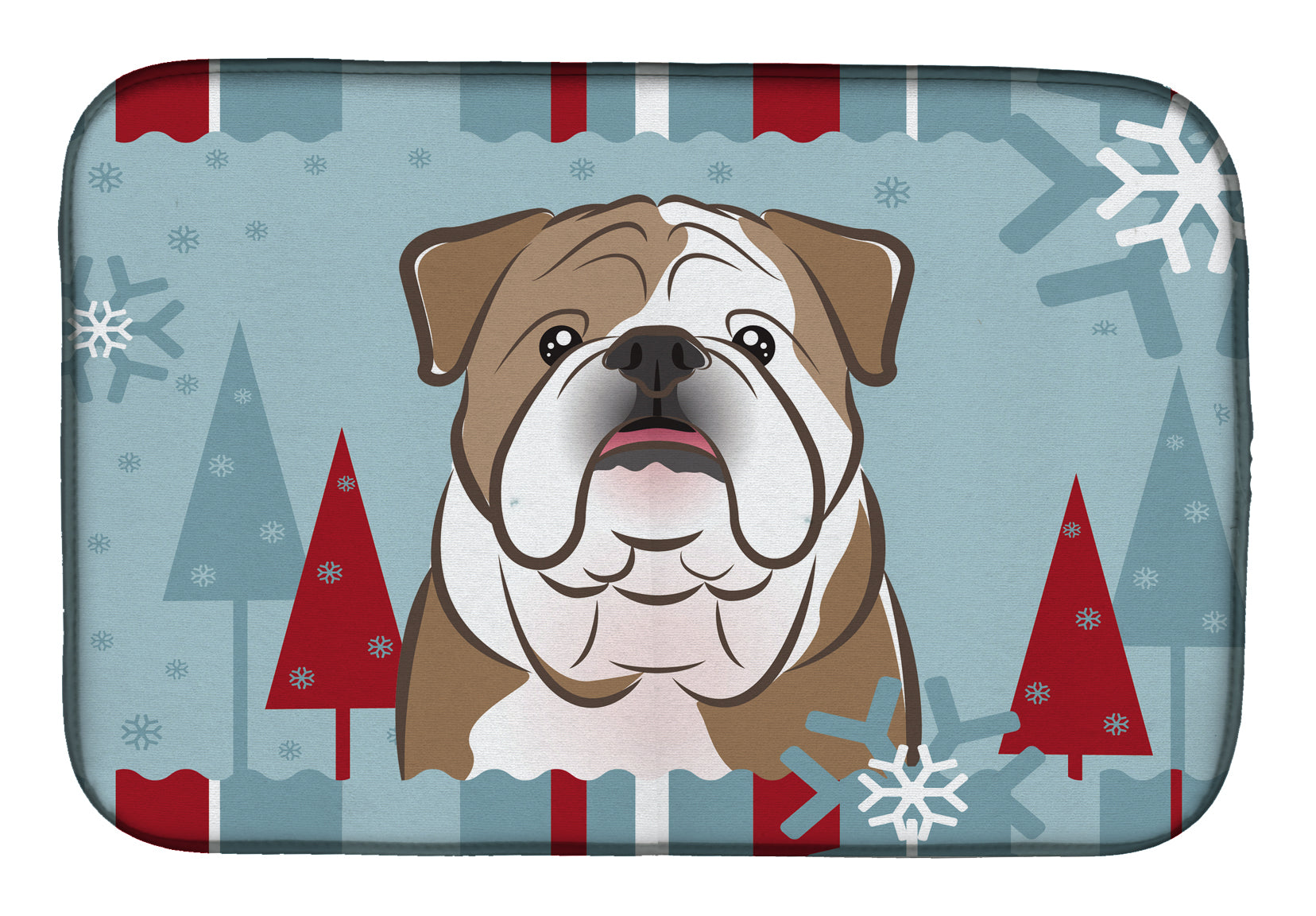 Winter Holiday English Bulldog Dish Drying Mat Absorbent Dish Drying Mat Pad for Kitchen Counter Dish Drainer Mat for Countertop, 14 x 21", Multicolor