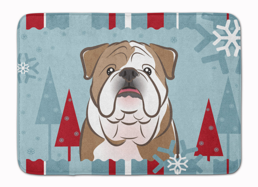 Winter Holiday English Bulldog Memory Foam Kitchen Mat Machine Washable Anti-Fatigue Cushion Comfort Bath or Kitchen Rug