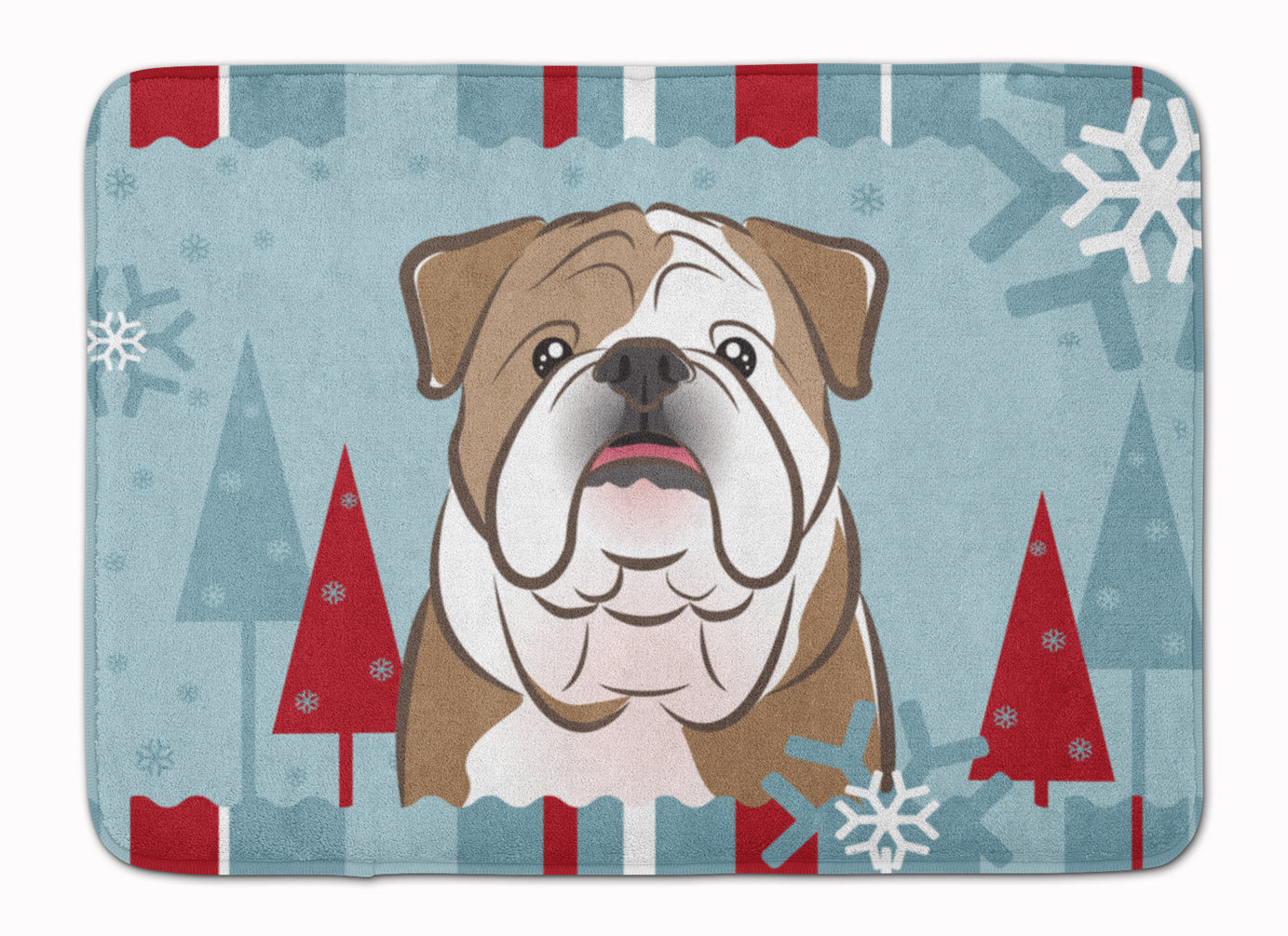 Winter Holiday English Bulldog Memory Foam Kitchen Mat Machine Washable Anti-Fatigue Cushion Comfort Bath or Kitchen Rug