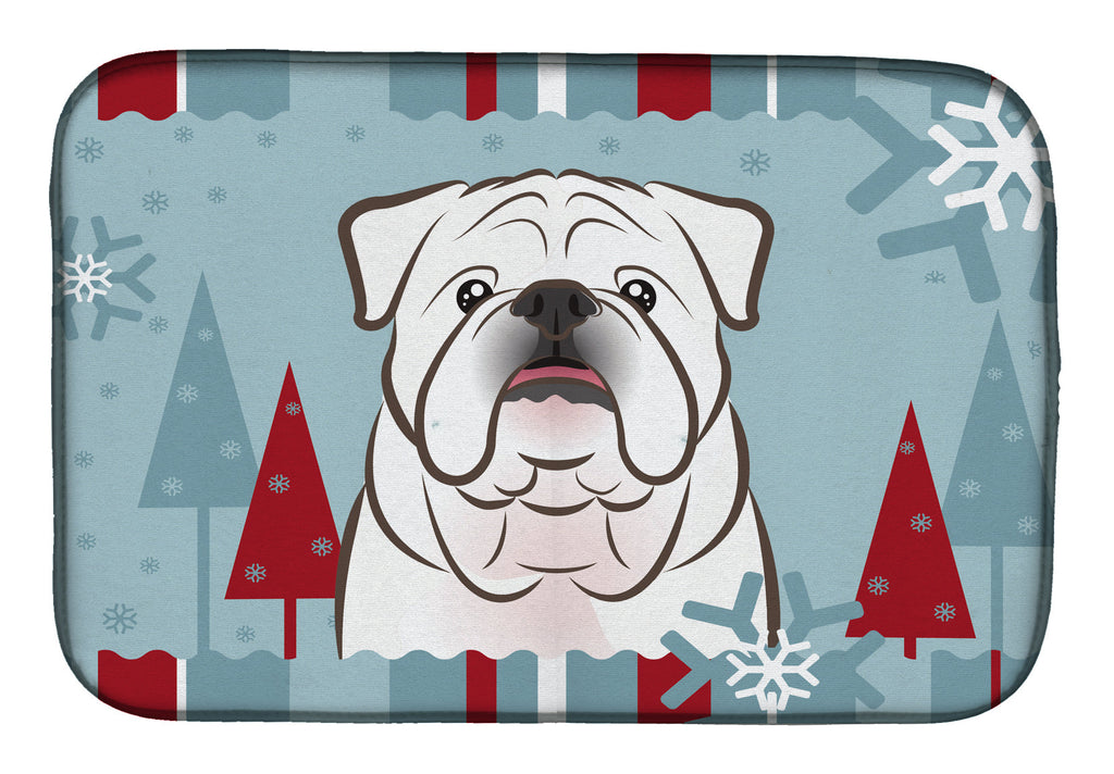 Winter Holiday White English Bulldog Dish Drying Mat Absorbent Dish Drying Mat Pad for Kitchen Counter Dish Drainer Mat for Countertop, 14 x 21", Multicolor