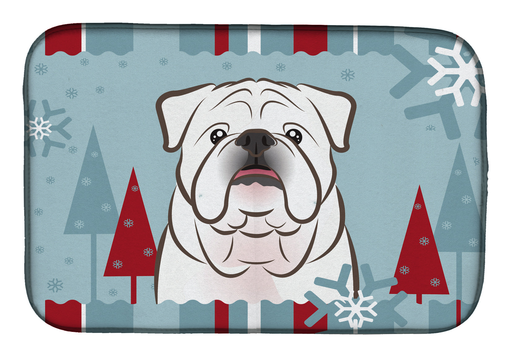 Winter Holiday White English Bulldog Dish Drying Mat Absorbent Dish Drying Mat Pad for Kitchen Counter Dish Drainer Mat for Countertop, 14 x 21", Multicolor