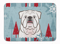 Winter Holiday White English Bulldog Memory Foam Kitchen Mat Machine Washable Anti-Fatigue Cushion Comfort Bath or Kitchen Rug
