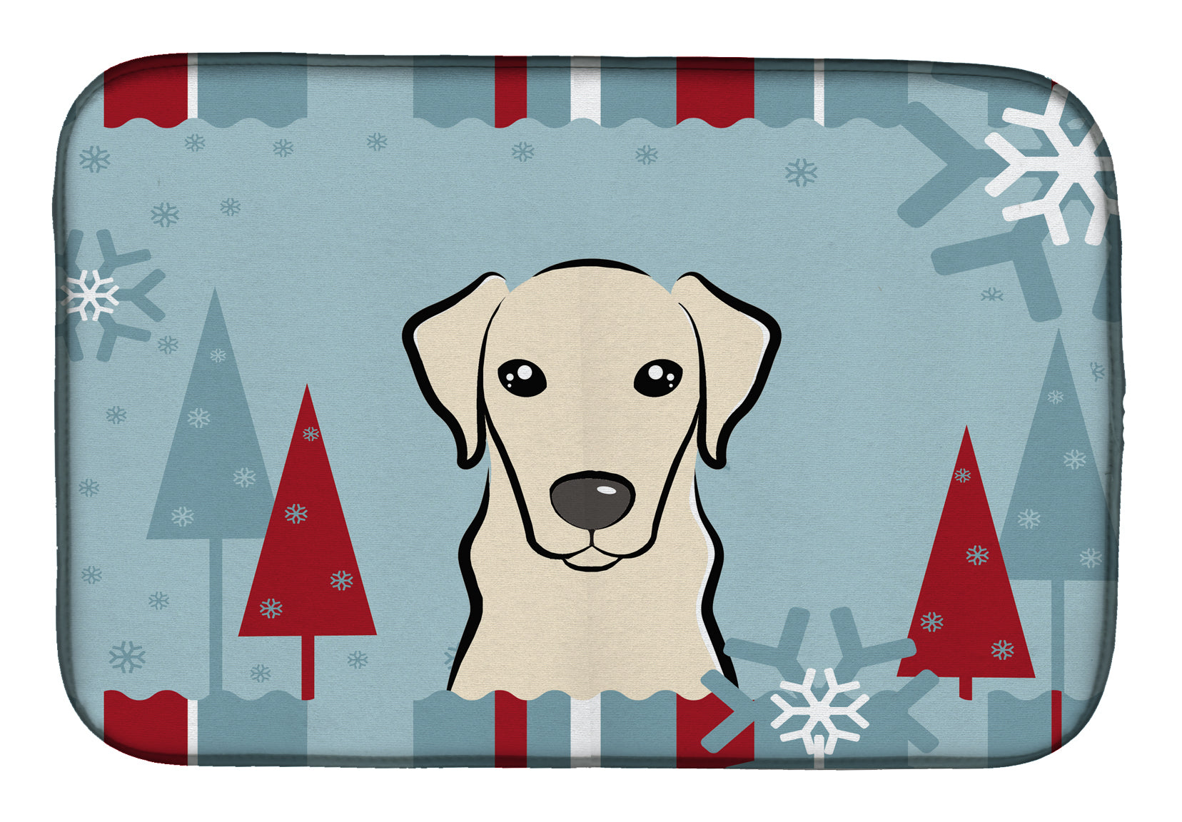 Winter Holiday Yellow Labrador Dish Drying Mat Absorbent Dish Drying Mat Pad for Kitchen Counter Dish Drainer Mat for Countertop, 14 x 21", Multicolor