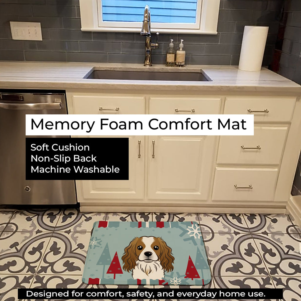 Winter Holiday Cavalier Spaniel Memory Foam Kitchen Mat Machine Washable Anti-Fatigue Cushion Comfort Bath or Kitchen Rug