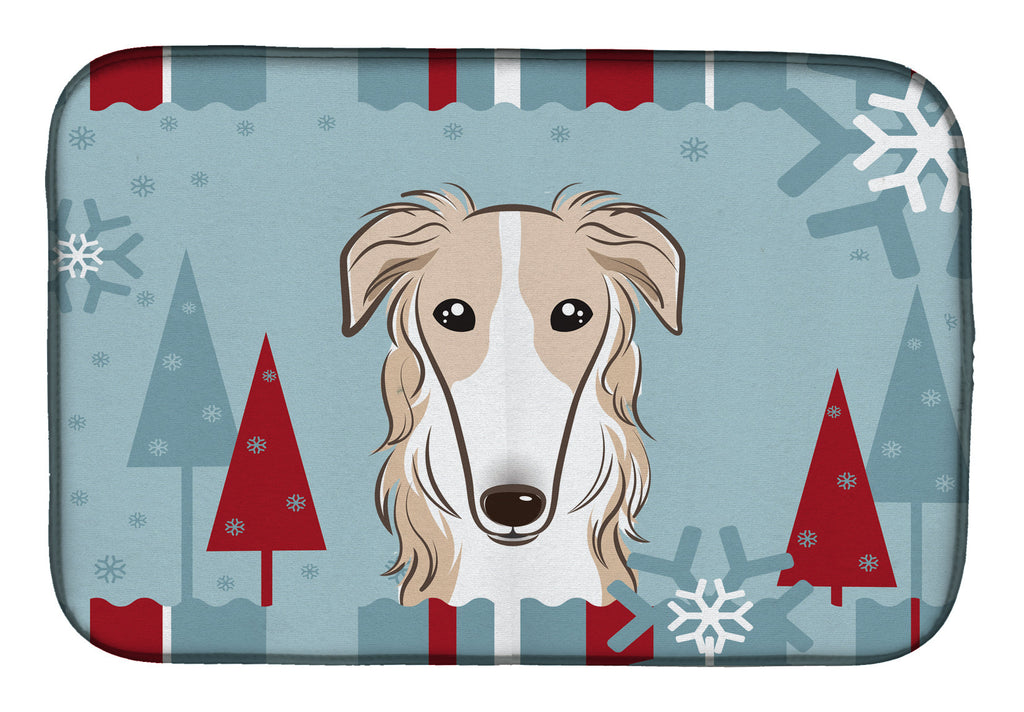 Winter Holiday Borzoi Dish Drying Mat Absorbent Dish Drying Mat Pad for Kitchen Counter Dish Drainer Mat for Countertop, 14 x 21", Multicolor