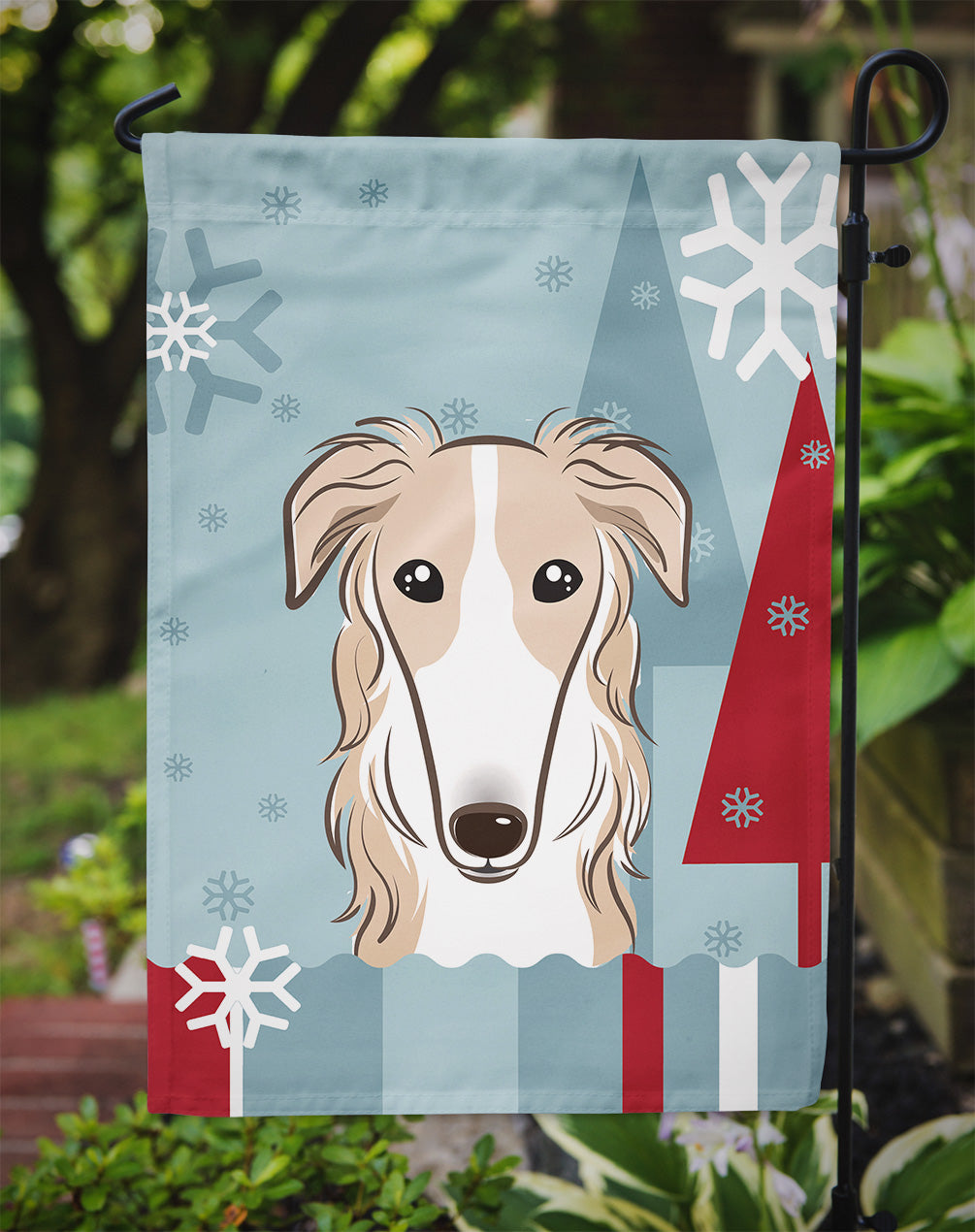 Winter Holiday Borzoi Garden Flag Mailbox Decorative Yard Banner Outside Patio Artwork for Flower Beds, Garden Size, Multicolor
