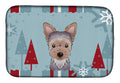 Winter Holiday Yorkie Puppy Dish Drying Mat Absorbent Dish Drying Mat Pad for Kitchen Counter Dish Drainer Mat for Countertop, 14 x 21", Multicolor