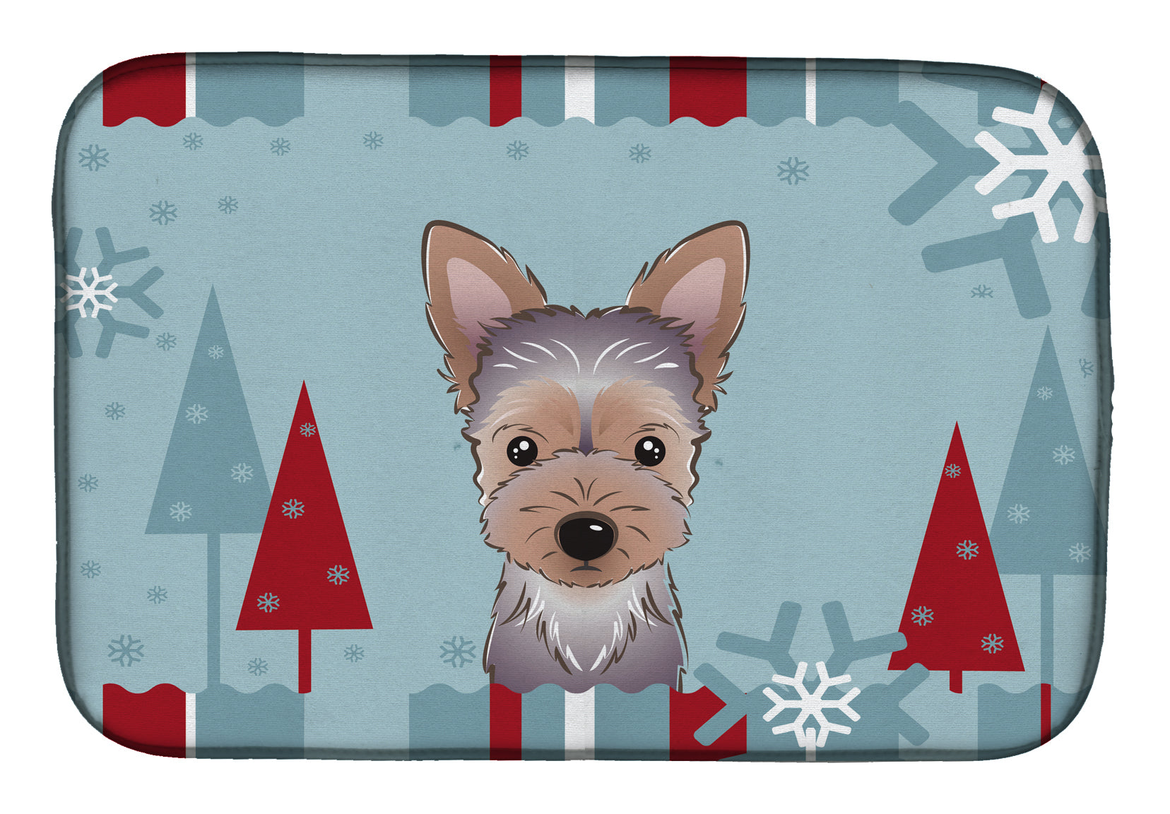 Winter Holiday Yorkie Puppy Dish Drying Mat Absorbent Dish Drying Mat Pad for Kitchen Counter Dish Drainer Mat for Countertop, 14 x 21", Multicolor