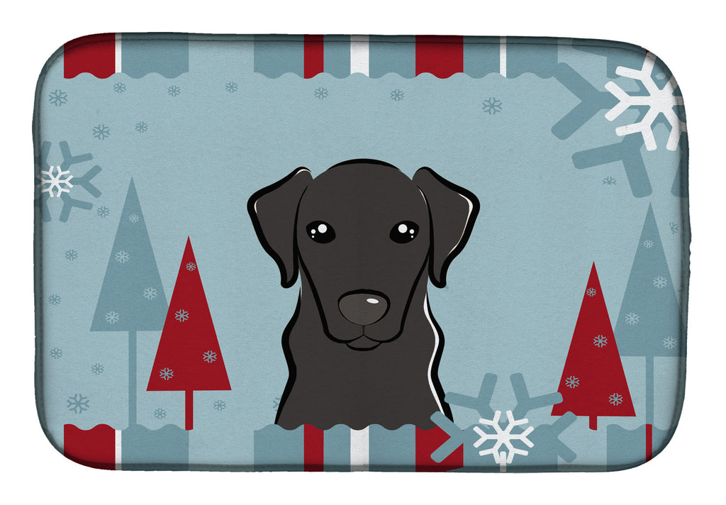 Winter Holiday Black Labrador Dish Drying Mat Absorbent Dish Drying Mat Pad for Kitchen Counter Dish Drainer Mat for Countertop, 14 x 21", Multicolor