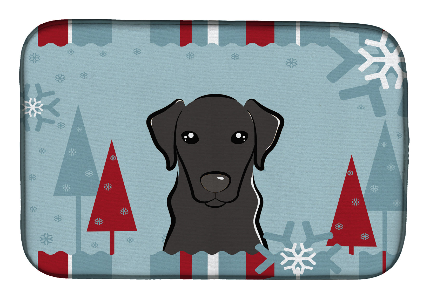 Winter Holiday Black Labrador Dish Drying Mat Absorbent Dish Drying Mat Pad for Kitchen Counter Dish Drainer Mat for Countertop, 14 x 21", Multicolor