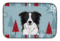 Winter Holiday Border Collie Dish Drying Mat Absorbent Dish Drying Mat Pad for Kitchen Counter Dish Drainer Mat for Countertop, 14 x 21", Multicolor