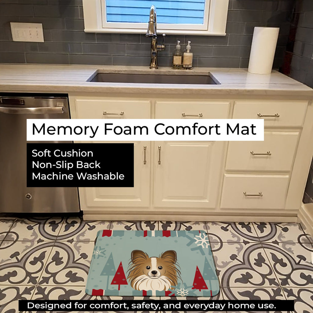 Winter Holiday Papillon Memory Foam Kitchen Mat Machine Washable Anti-Fatigue Cushion Comfort Bath or Kitchen Rug